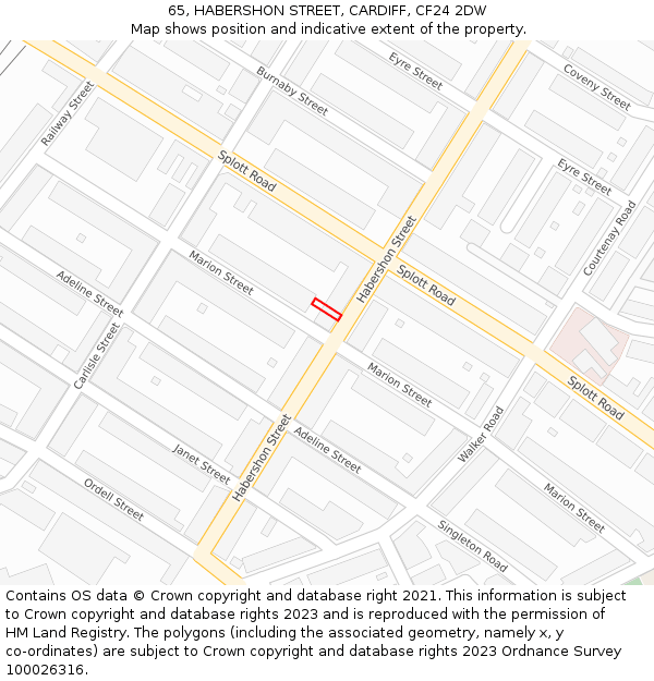65, HABERSHON STREET, CARDIFF, CF24 2DW: Location map and indicative extent of plot