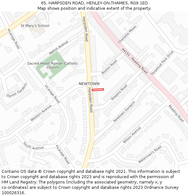 65, HARPSDEN ROAD, HENLEY-ON-THAMES, RG9 1ED: Location map and indicative extent of plot