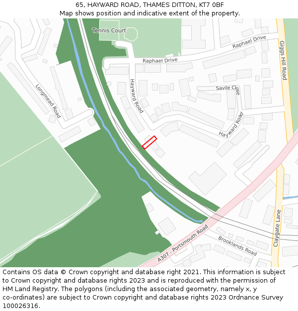65, HAYWARD ROAD, THAMES DITTON, KT7 0BF: Location map and indicative extent of plot