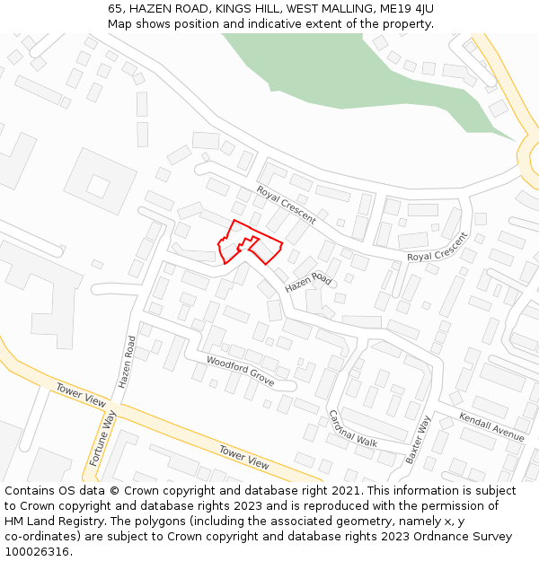 65, HAZEN ROAD, KINGS HILL, WEST MALLING, ME19 4JU: Location map and indicative extent of plot