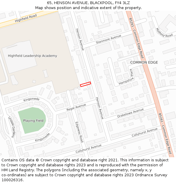 65, HENSON AVENUE, BLACKPOOL, FY4 3LZ: Location map and indicative extent of plot