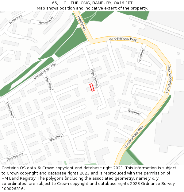 65, HIGH FURLONG, BANBURY, OX16 1PT: Location map and indicative extent of plot