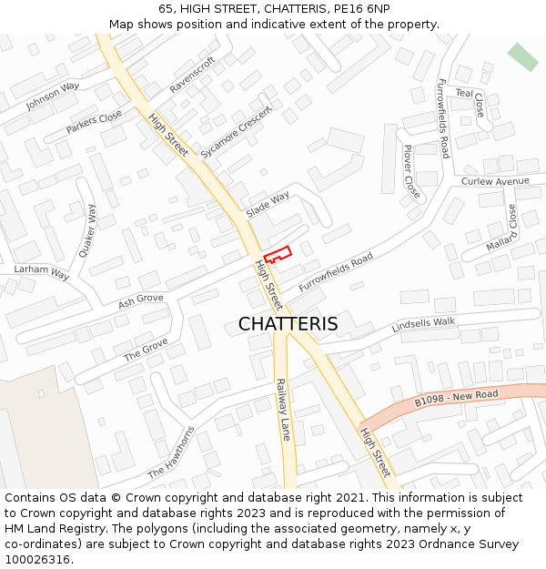 65, HIGH STREET, CHATTERIS, PE16 6NP: Location map and indicative extent of plot