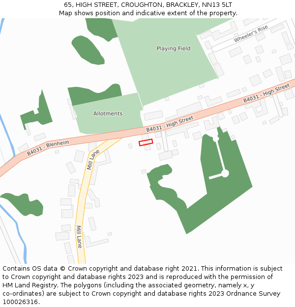 65, HIGH STREET, CROUGHTON, BRACKLEY, NN13 5LT: Location map and indicative extent of plot