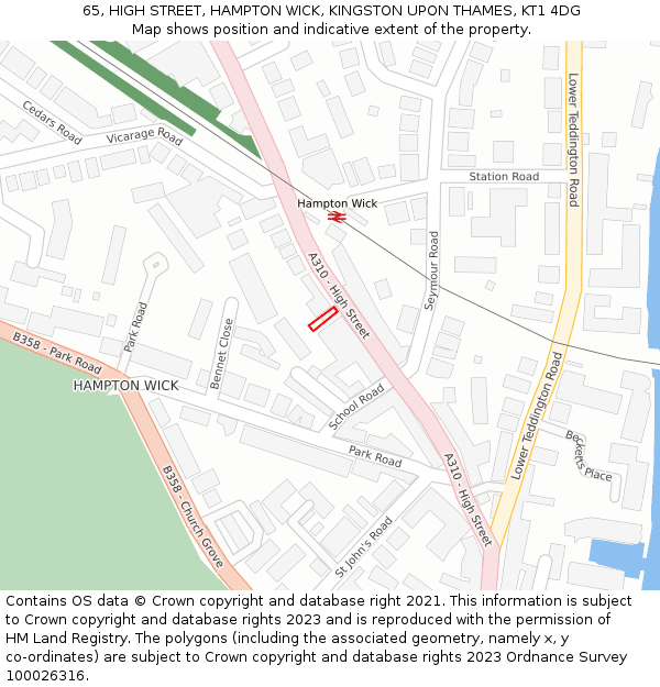 65, HIGH STREET, HAMPTON WICK, KINGSTON UPON THAMES, KT1 4DG: Location map and indicative extent of plot