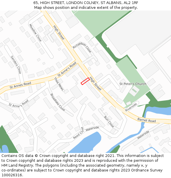 65, HIGH STREET, LONDON COLNEY, ST ALBANS, AL2 1RF: Location map and indicative extent of plot