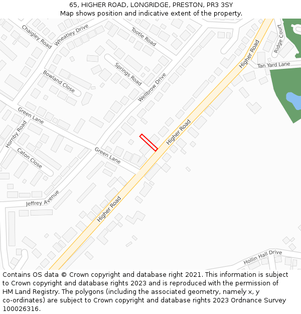65, HIGHER ROAD, LONGRIDGE, PRESTON, PR3 3SY: Location map and indicative extent of plot