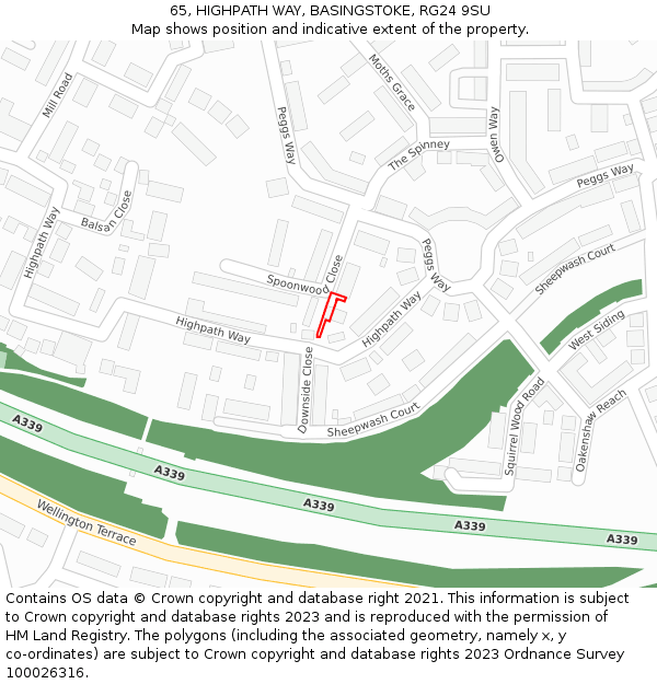 65, HIGHPATH WAY, BASINGSTOKE, RG24 9SU: Location map and indicative extent of plot