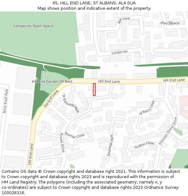 65, HILL END LANE, ST ALBANS, AL4 0UA: Location map and indicative extent of plot