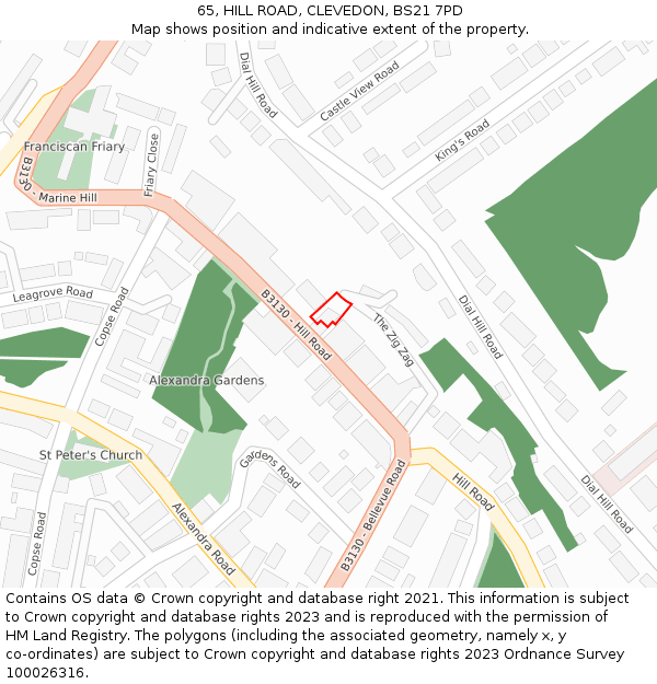 65, HILL ROAD, CLEVEDON, BS21 7PD: Location map and indicative extent of plot