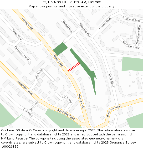 65, HIVINGS HILL, CHESHAM, HP5 2PG: Location map and indicative extent of plot