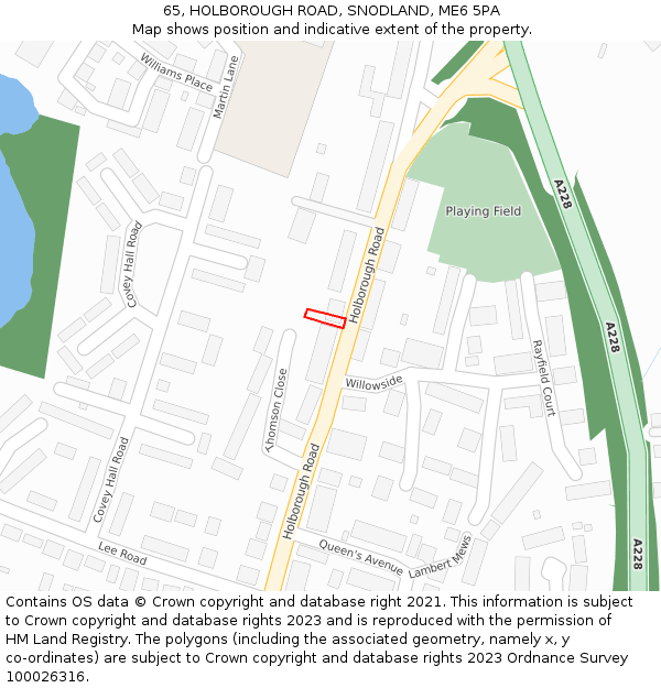 65, HOLBOROUGH ROAD, SNODLAND, ME6 5PA: Location map and indicative extent of plot