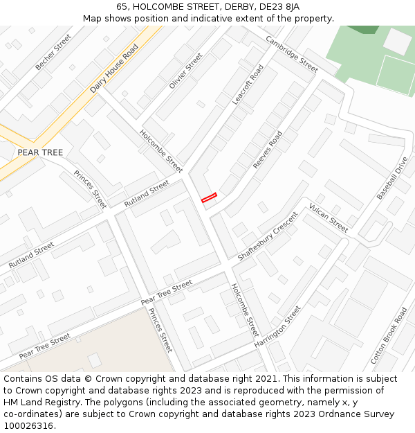 65, HOLCOMBE STREET, DERBY, DE23 8JA: Location map and indicative extent of plot