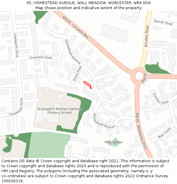 65, HOMESTEAD AVENUE, WALL MEADOW, WORCESTER, WR4 0DA: Location map and indicative extent of plot