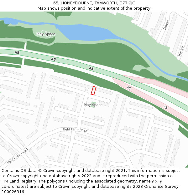 65, HONEYBOURNE, TAMWORTH, B77 2JG: Location map and indicative extent of plot