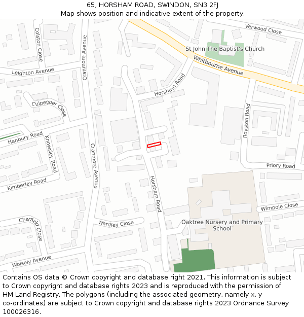 65, HORSHAM ROAD, SWINDON, SN3 2FJ: Location map and indicative extent of plot