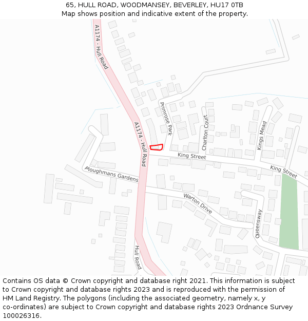 65, HULL ROAD, WOODMANSEY, BEVERLEY, HU17 0TB: Location map and indicative extent of plot
