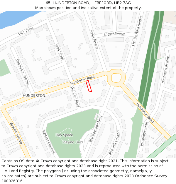 65, HUNDERTON ROAD, HEREFORD, HR2 7AG: Location map and indicative extent of plot