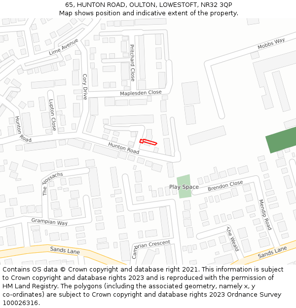 65, HUNTON ROAD, OULTON, LOWESTOFT, NR32 3QP: Location map and indicative extent of plot