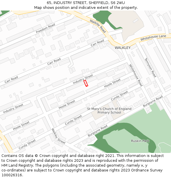 65, INDUSTRY STREET, SHEFFIELD, S6 2WU: Location map and indicative extent of plot