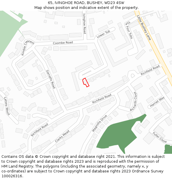 65, IVINGHOE ROAD, BUSHEY, WD23 4SW: Location map and indicative extent of plot