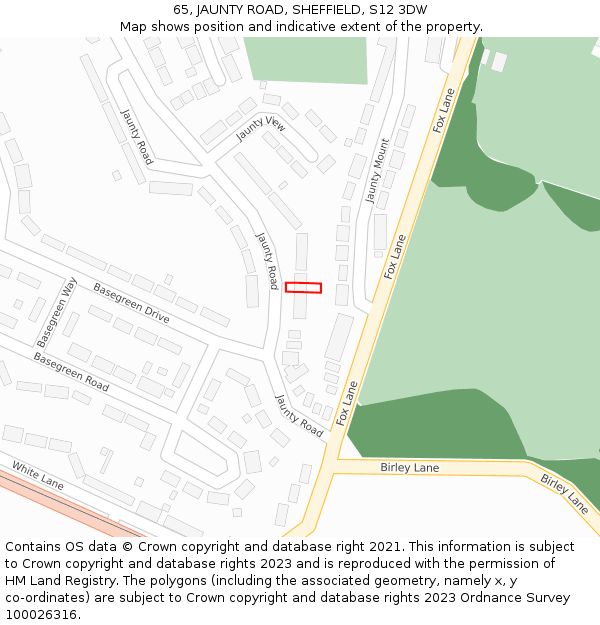 65, JAUNTY ROAD, SHEFFIELD, S12 3DW: Location map and indicative extent of plot