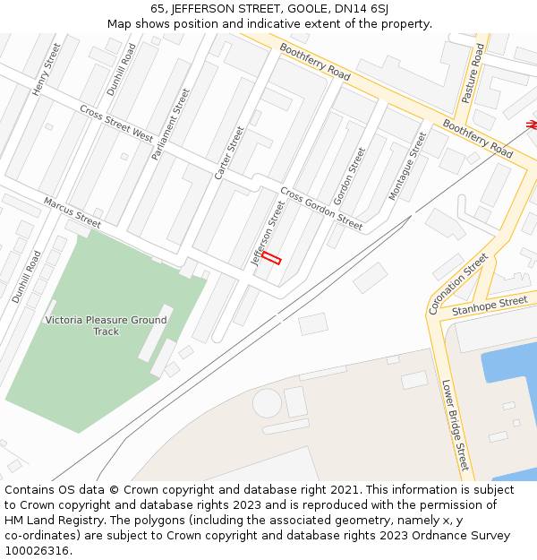 65, JEFFERSON STREET, GOOLE, DN14 6SJ: Location map and indicative extent of plot