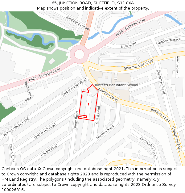 65, JUNCTION ROAD, SHEFFIELD, S11 8XA: Location map and indicative extent of plot