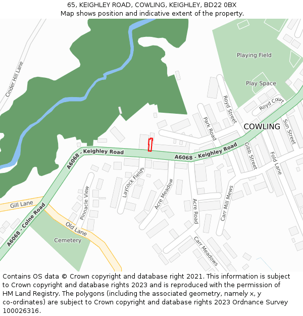 65, KEIGHLEY ROAD, COWLING, KEIGHLEY, BD22 0BX: Location map and indicative extent of plot