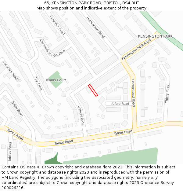 65, KENSINGTON PARK ROAD, BRISTOL, BS4 3HT: Location map and indicative extent of plot