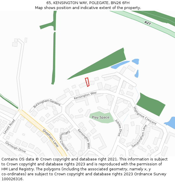 65, KENSINGTON WAY, POLEGATE, BN26 6FH: Location map and indicative extent of plot