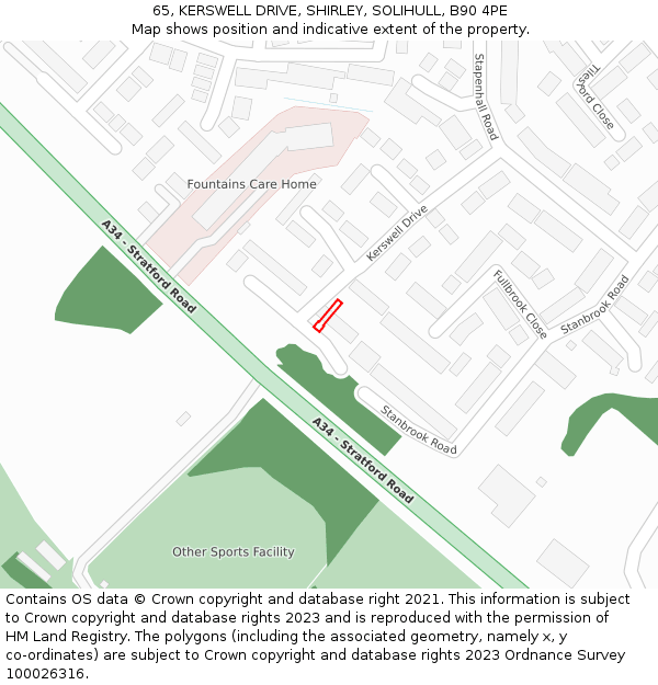 65, KERSWELL DRIVE, SHIRLEY, SOLIHULL, B90 4PE: Location map and indicative extent of plot