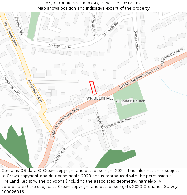 65, KIDDERMINSTER ROAD, BEWDLEY, DY12 1BU: Location map and indicative extent of plot