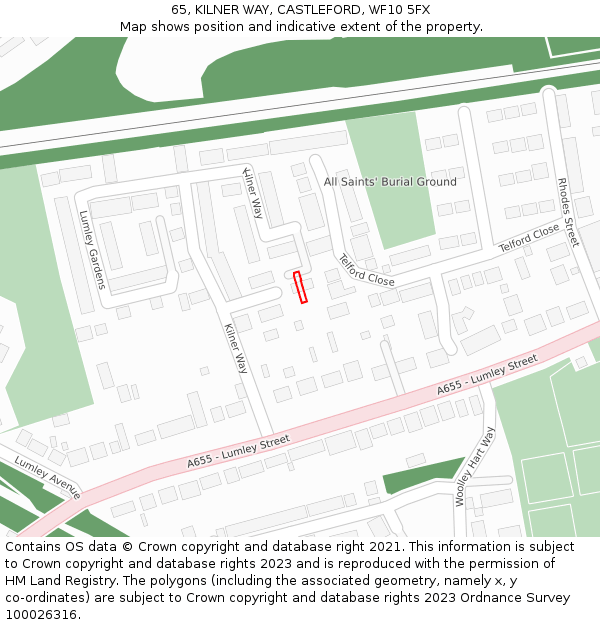 65, KILNER WAY, CASTLEFORD, WF10 5FX: Location map and indicative extent of plot