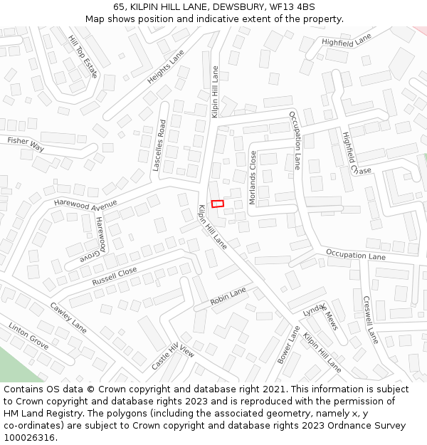 65, KILPIN HILL LANE, DEWSBURY, WF13 4BS: Location map and indicative extent of plot