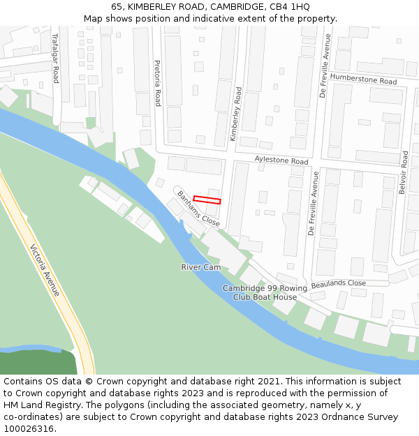 65, KIMBERLEY ROAD, CAMBRIDGE, CB4 1HQ: Location map and indicative extent of plot