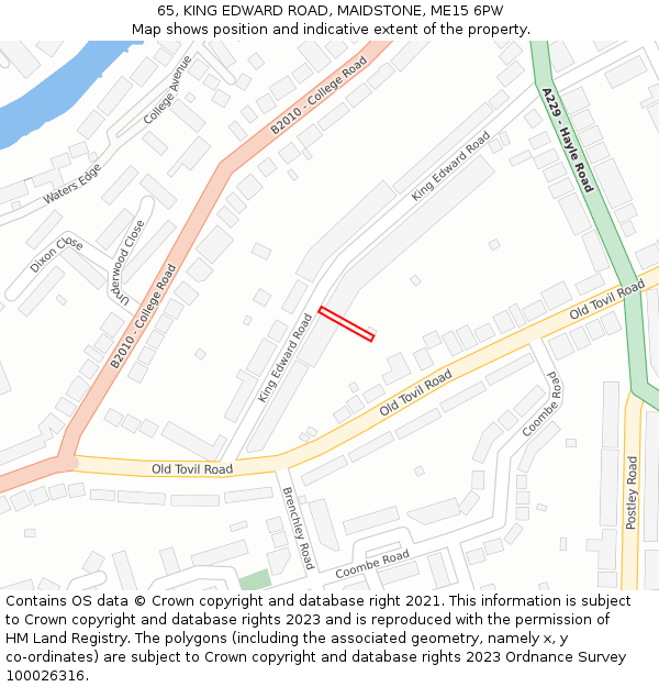 65, KING EDWARD ROAD, MAIDSTONE, ME15 6PW: Location map and indicative extent of plot
