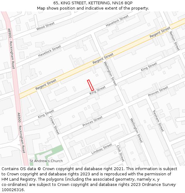 65, KING STREET, KETTERING, NN16 8QP: Location map and indicative extent of plot