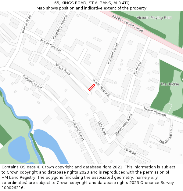 65, KINGS ROAD, ST ALBANS, AL3 4TQ: Location map and indicative extent of plot