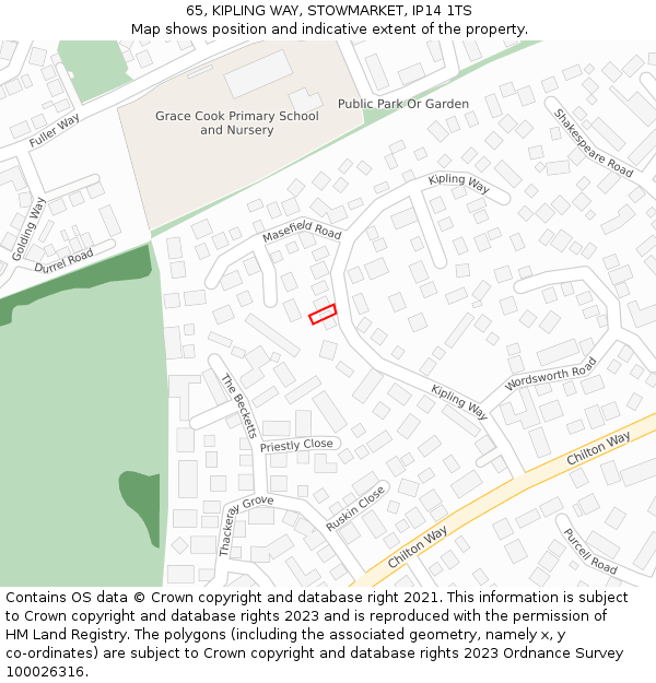 65, KIPLING WAY, STOWMARKET, IP14 1TS: Location map and indicative extent of plot