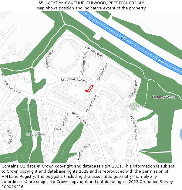 65, LADYBANK AVENUE, FULWOOD, PRESTON, PR2 9LY: Location map and indicative extent of plot