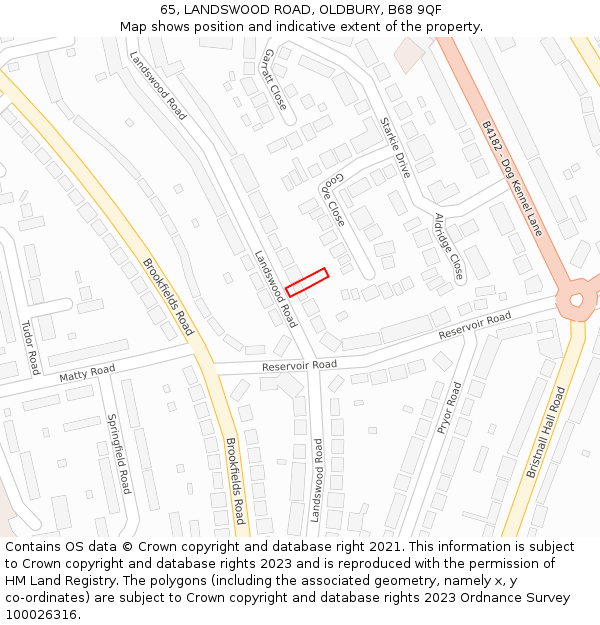 65, LANDSWOOD ROAD, OLDBURY, B68 9QF: Location map and indicative extent of plot