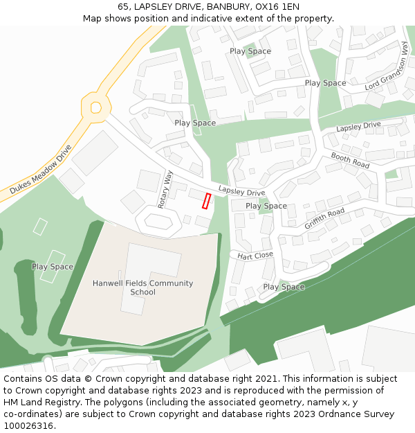 65, LAPSLEY DRIVE, BANBURY, OX16 1EN: Location map and indicative extent of plot