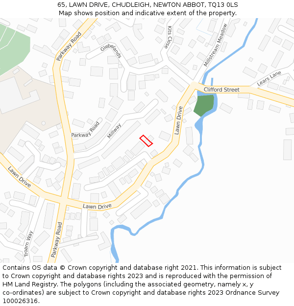 65, LAWN DRIVE, CHUDLEIGH, NEWTON ABBOT, TQ13 0LS: Location map and indicative extent of plot