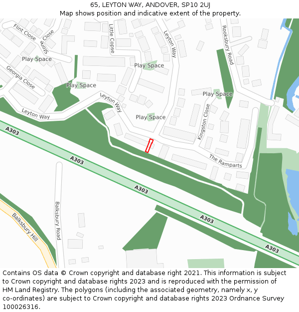 65, LEYTON WAY, ANDOVER, SP10 2UJ: Location map and indicative extent of plot
