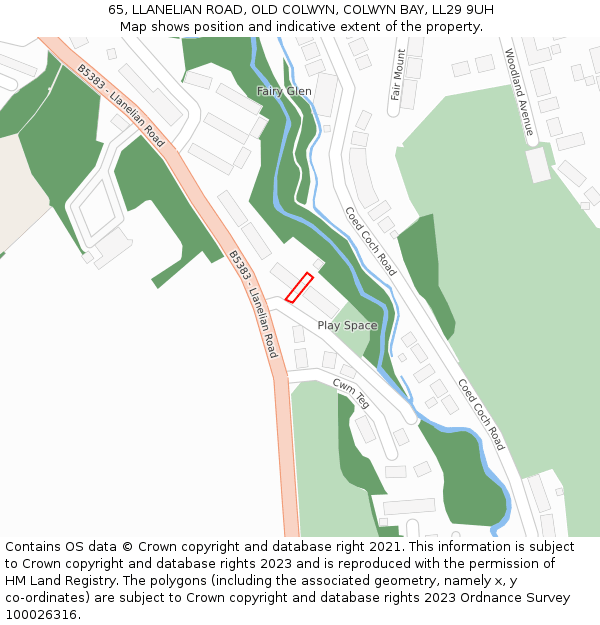 65, LLANELIAN ROAD, OLD COLWYN, COLWYN BAY, LL29 9UH: Location map and indicative extent of plot