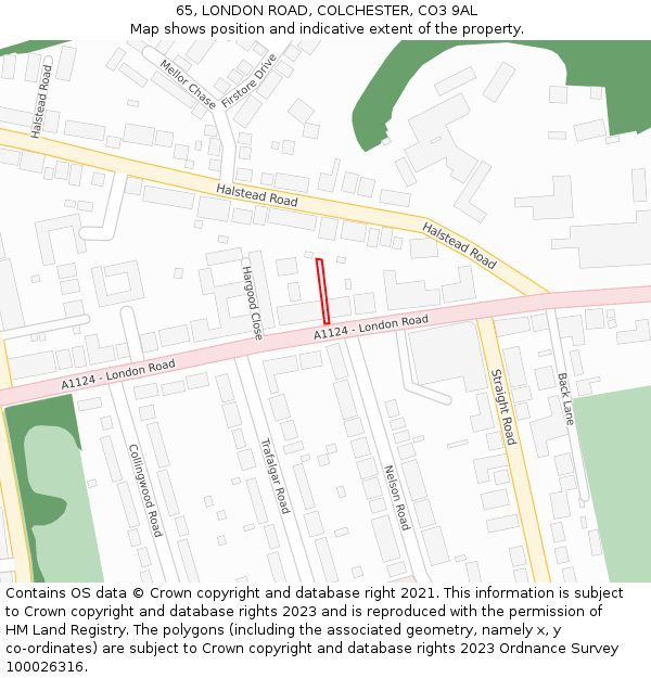 65, LONDON ROAD, COLCHESTER, CO3 9AL: Location map and indicative extent of plot