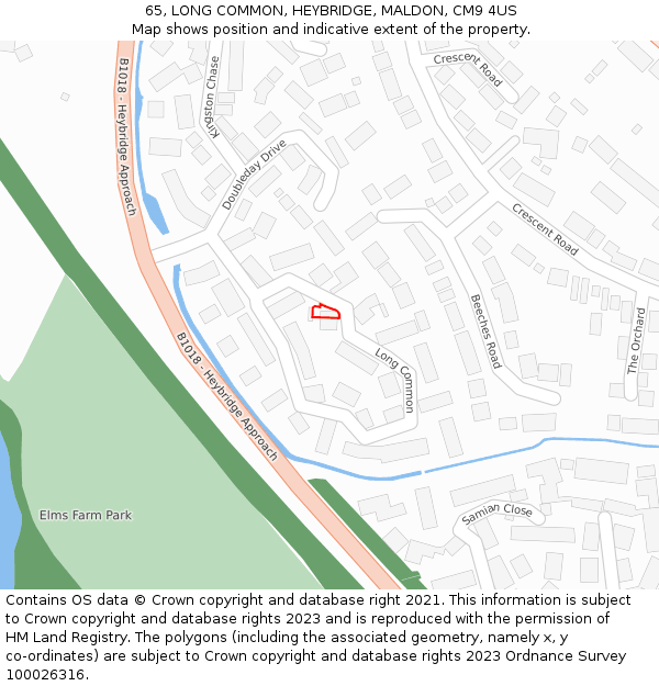 65, LONG COMMON, HEYBRIDGE, MALDON, CM9 4US: Location map and indicative extent of plot
