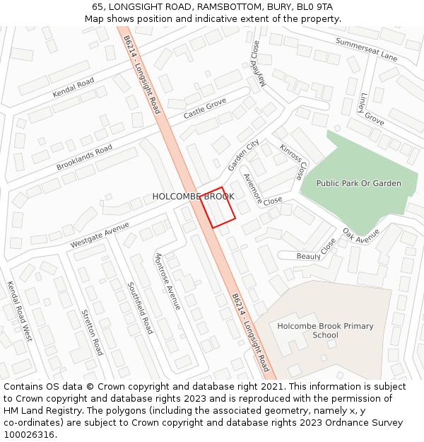 65, LONGSIGHT ROAD, RAMSBOTTOM, BURY, BL0 9TA: Location map and indicative extent of plot