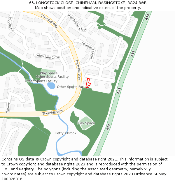 65, LONGSTOCK CLOSE, CHINEHAM, BASINGSTOKE, RG24 8WR: Location map and indicative extent of plot
